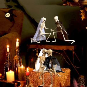 RGFV MALL Plastic Skeleton Bride Groom Figures Simulatded Creative Skeleton Human Model Halloween Decoration Realistic Skeleton Couple Figurines Props