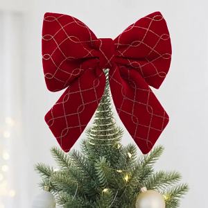 xpkQ Large Bow Bow Christmas Tree Topper Shimmering Shape-Retaining Glitter Fabric Tree Top Star Freestanding Stable Base Z1H5K