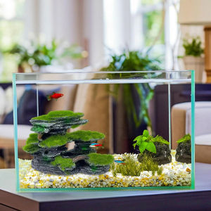 Fantic Aquarium Mountain View StoneAquarium View Stone Mossed Aquarium Hideout Submersible Resin Aquarium Decorations Large
