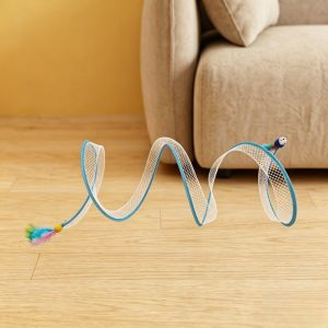 PYA94 Elastic Cat Tunnel Tube Collapsible Portable Interactive Cat Toy Fun with Feather Foldable Cat Play Tunnel Indoor Outdoor Use