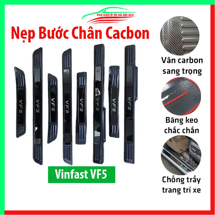 Nẹp bước chân ô tô Vinfast VF5 vân cacbon, ốp bậc cửa lên xuống chống ...