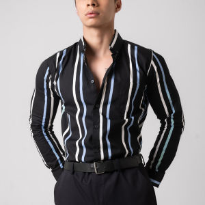 VENGOZ Kemeja Stripe Pria Slim Fit - Kenzie Casual Shirt LS