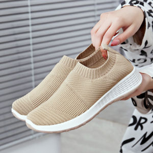 COD Fashion Fly Woven White Rubber Nursing Shoes For Women Casual comfortable Sneakers Slip On Walking Black Shoes For Lady