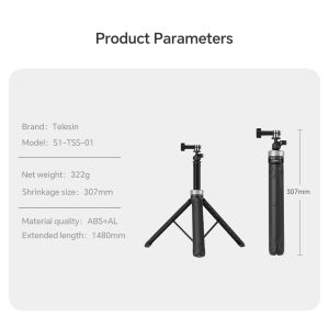 TELESIN 360° Rotatable Selfie Stick Tripod for Cellphone Gopro Hero 13 12 11 10 9 8 7 DJI OSMO Action 5 4 3 Insta360 X4 X3 ACE Pro Action Camera Accessories