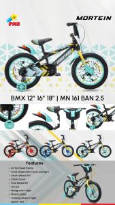 Sepeda BMX Anak Mortein MN161 Ukuran 12 16 18 Ban 2.5 Inch Dengan Tameng Musik