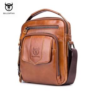 BULLCAPTAIN High Quality Leather Mens Shoulder Bag Vintage Casual Multi Compartment Mini Handbag Leather Shoulder Messenger Bag