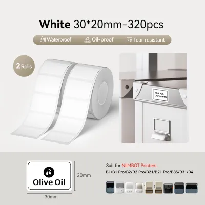 【2 Rolls】NIIMBOT B1/B1Pro/B2/B2Pro/B21/B21Pro/B3S/B31/B4 White Label Sticker Waterproof Oil Proof Waybill Barcode Clothing Food Thermal Label Paper
