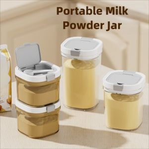 TAO MAX ทนต่อรังสียูวี ขวดนมผง วางซ้อนกันได้ นำกลับมาใช้ใหม่ได้ กล่องปิดผนึกอาหาร ป้องกันความชื้น พร้อมช้อนขูด ภาชนะที่ปิดสนิท บ้าน