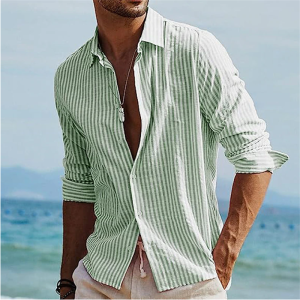 Fashion Summer Mens Shirt Button Up Top Black Pink Blue Long Sleeve Striped Lapel Shirt Street Daily Clothes Casual Comfortable