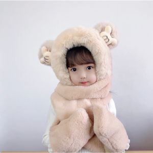 Mũ trùm đầu mũ len kèm khăn choàng cổ và găng tay hình tai gấu đáng yêu cho bé