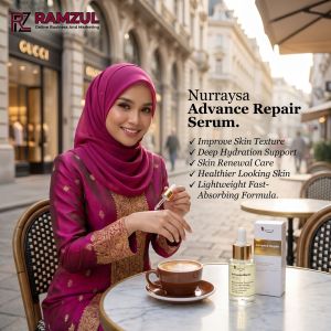 Nurraysa Advance Repair Serum. Improve skin texture deep hydration support skin renewal care healthier looking skin lightweight fast-absorbing formula.