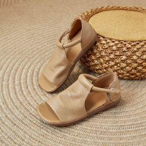 Free Shipping Genuine Soft Leather 2026 Summer Retro Fish-Mouth Flat Sandals Versatile Roman-Style Sandals With Soft Soles Comfortable And Casual For Women