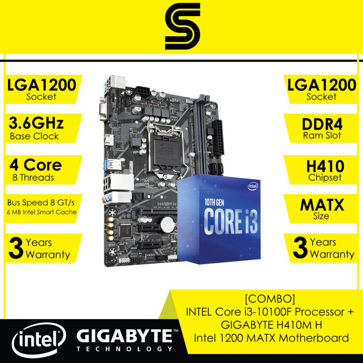 COMBO] INTEL Core i3-10100F Processor GIGABYTE H410M H Intel