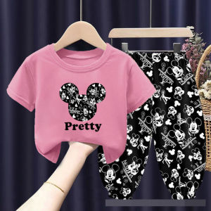 เสื้อผ้าเด็กผู้หญิง 10 ขวบ ชุดเชทเด็ก แฟชั่น เสื้อยืด + ขายาวกางเกง น่ารัก แบบแผนมิกกี้เม้าส์ เสื้อผ้าเด็กผู้ชาย 3 ขวบ