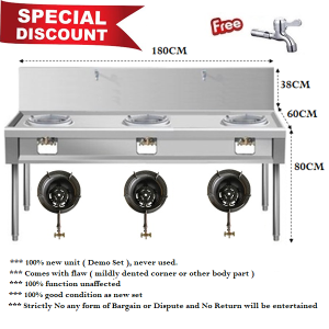 180CM 3 RING BURNER DEMO 6 KAKI HIGH PRESSURE 3 TUNGKU 3圈高压猛火炒炉STAINLESS STEEL DAPUR KWALI MASAK/KUAT API STOVE/KITCHEN