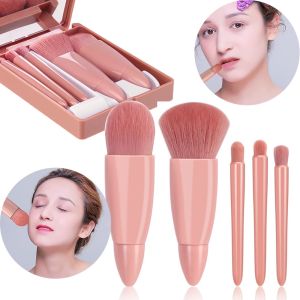 Bộ 5 cọ trang điểm mini lông mềm kèm gương trang điểm