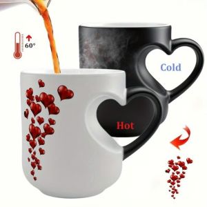 MAJESTICX 11oz Color Changing Mug Thermochromic Reveal Heart-Shaped Coffee Cup Romantic Ceramic Tea Cup for HomeOffice