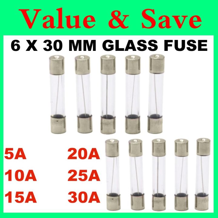 Glass Fuse Fius Kaca 5A 10A 15A 20A 25A 30A Glass Tube Fuse 12V 6mm x ...