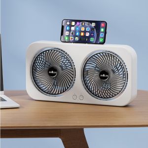 🌈 My Lifes 🌈พัดลมสองหัว ชาร์จ USB พัดลมเดสก์ท็อปขนาดเล็กแบบ สามารถติดผนังหรือตั้งได้