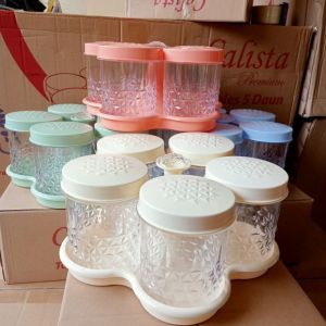 Set Toples 5 Daun Kristal - Wadah Snack Lebaran - Toples Kue Kering Premium - Toples Makanan