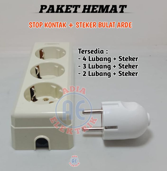 Stop Kontak Socket Stop Kontak Colokan 2,3,4 Lubang + Steker Arde Bulat