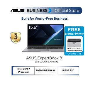 15.6" ASUS Expertbook B1 Laptop | Intel Core 7 Processor | Intel UHD Graphics | 16GB RAM | 512GB SSD | B1503CVA-S70758X