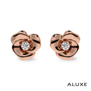 ALUXE 10K Gold Diamond Earrings Sleeping Rose Rose Gold Disney Sleeping Beauty Series EEDS001