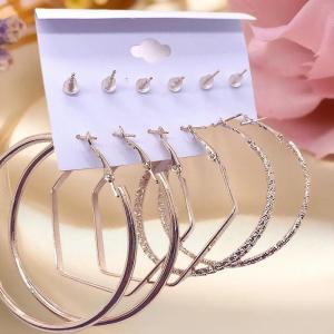 [haoh] ต่างหูรูปวงกลมอัลลอยด์6คู่ต่างหูเม็ดเดี่ยวของผู้หญิงชุดเครื่องประดับหลายชิ้นที่น่าดึงดูดเครื่องประดับหูสุดหรู