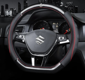 Suzuki Car Steering Wheel Cover (D Shape Black) Leather Suitable for All Suzuki Cars Swift Grand Vitara Jimny SX4 Alto APV Vitara 38CM