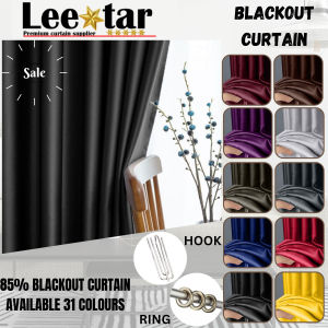 Langsir Blackout Tebal G15 Black | Ring Type Ready Made Curtain for Window Sliding Door Living Room & Bedroom Murah
