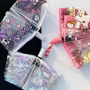 Kids Umbrella Cartoon Kuromi Melody Clear Foldable Compact Portable Rain School Travel