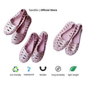 SandSo - Q400 PTY Shoes Sepatu Sandal Wanita Perempuan Slip On Slipper  Flipper Flat Teplek Slop Selop Slide Empuk Lentur Karet Rubber Jelly Plain Polos Sendal Rumah Pantai Kerja Kantor Cewe Cewek Anti Licin Air Indoor Outdoor Casual