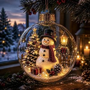 NALANILI with Light Christmas Ball Ornament 8CM Size Acrylic Material Hanging Christmas Decoration Vintaged Transparent Design Santa Claus Pendant Christmas Tree