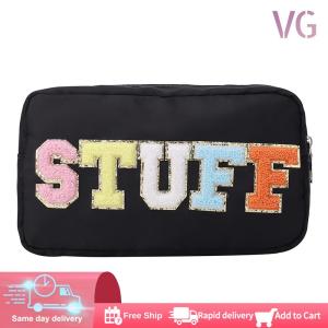 【New Arrival】 Travel Makeup Organizer for Women with Letter Patches Compact Cosmetic Bag for Skincare and Makeup