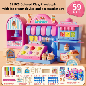 [SG Seller] Ice Cream Shop Play Dough Set for Kids – Pretend Play Creative Ice Cream Machine Toy Set with Moulds