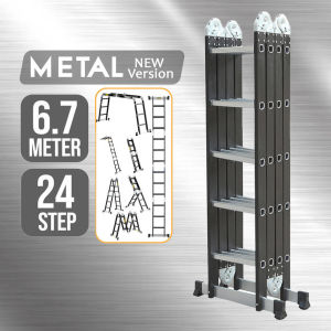 24 Step 6.7M Black Metal Multipurpose Ladder Folding ladder Tangga Lipat Besi Double Sided Ladder Thick Metal
