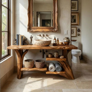 Bàn Lavabo Gỗ Me Tây Tự Nhiên - Góc mộc bình yên mang vẻ đẹp nghệ thuật - Mộc Nhà Nếp