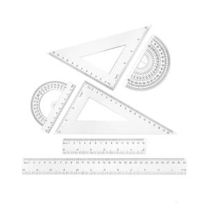 6Pcs School Geometry Tool with Straight Ruler Set Square Math Protractor Plastic Drafting Rulers Geometry Dawing Tool