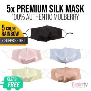5x Premium Mulberry Silk Face Mask Bundle - Breathable Reusable Washable Soft Adjustable Elegant Design for Women Men | Dainty