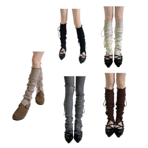 Womens Cô Gái Lolitas Ren Làm ấm chân Mùa Đông Dệt Kim Tất ống chân Goth Crochet Mắt Cá Chân Vớ cổ cao đồng phục JK Chân Bìa