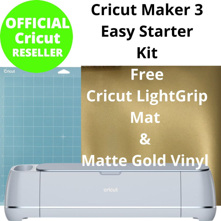 Cricut Maker 3 Easy Starter Kit Free LightGrip Cutting Mat & Matte Gold