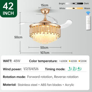 GOGEOUS NEW 42inch ceiling fan with light modern crystal ceiling fan with led light with remote 3 colors dimming ceiling lights with fan strong wind invisible ceilings fan chandelier with fan for living room bedroom dinning