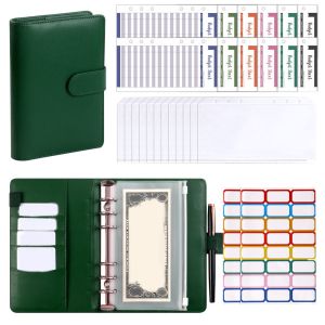 GIORGIONE STORE A6 Cash Budget Ledger Macaron Color ic button PU Leather Folder Efficient with Index Tags Coil Loose-leaf Notebook School Supplies