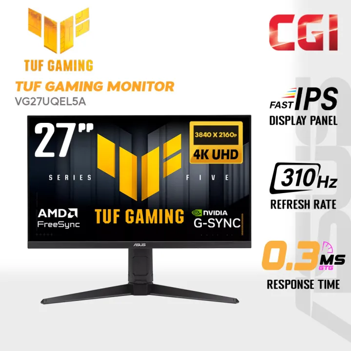 ASUS 27" VG27UQEL5A TUF Gaming Monitor (4K | Fast IPS | HDR10 | Adaptive Sync | 4K 80Hz or FHD 310Hz | Speaker | Ergonomic)