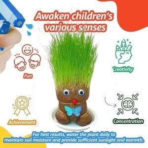 Grass Head Room Decor Children Growing Grass Doll Toys Indoor Office Table Plant Decor