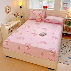 100% Cotton Fittedsheet Sanrio Bedsheet Fitted Bedsheet Hello Kitty Cinnamoroll Kuromi Soft Bedsheet Single Queen King