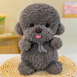 FUTUI การจำลองแบบจำลอง Bichon frise Plush สีเทาขาว ตุ๊กตาสัตว์ยัดไส้ ของเล่นตุ๊กตาสุนัข เด็กชายเด็กหญิง พุดเดิ้ล ตุ๊กตาลูกสุนัข ของขวัญวันเกิดคริสต์มาส