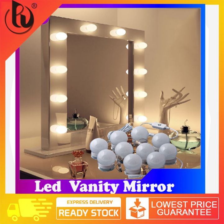 10 LED Bulb Makeup Mirror Light Bulbs Dimmable 3 Mode USB Plug LED