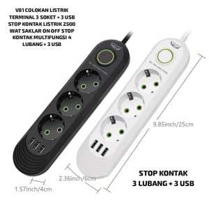 V81 STOP KONTAK 3 LUBANG USB 2 METER COLOKAN LISTRIK TERMINAL SOKET PORT PANJANG 2M SETRUM DAYA POWE