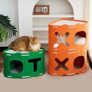 PUZHE ทนทานต่อการสึกหรอ บ้านซ่อนแมว ประหยัดพื้นที่ แบบพับได้ ที่นอนแมวผ้าฟลีซ ของเล่นแมว ระบายอากาศได้ ที่ข่วนแมวแบบรัง แมวในบ้าน